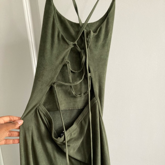 Fitted Olive Green Faux Suede Dress Size Small - Picture 9 of 12